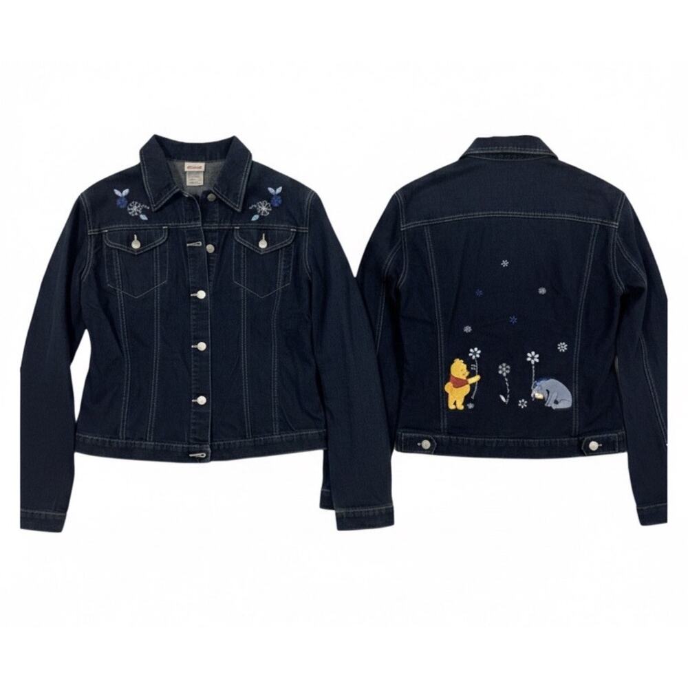 Disney Store Winnie the Pooh & Eeyore Embroidered Denim Jacket XL — Floral Pooh